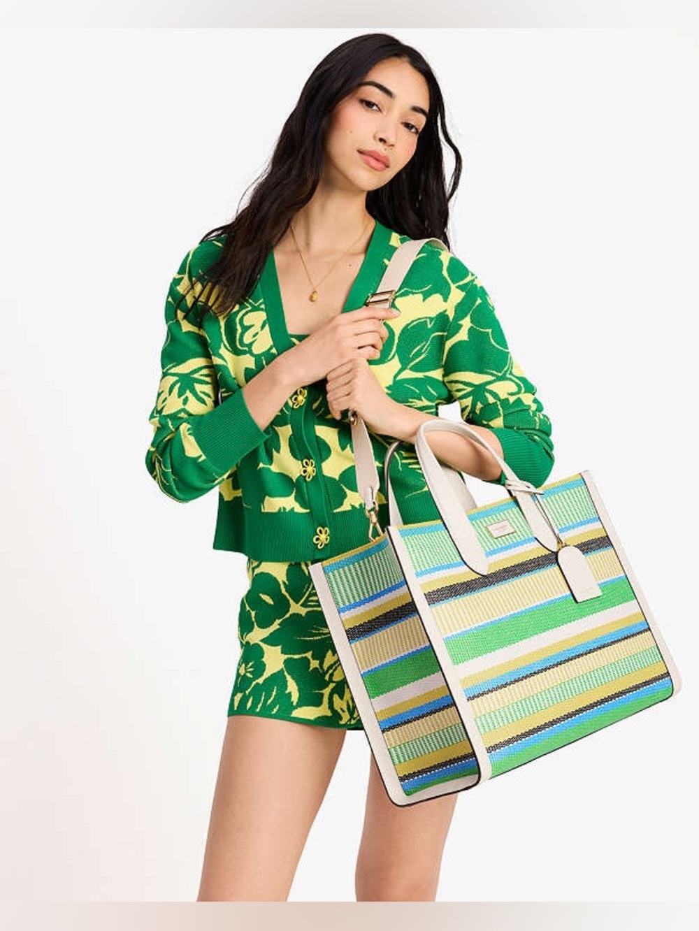 Kate spade Manhattan Striped Woven Straw Large Tote